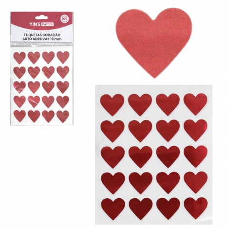 ETIQUETAS CORAÇÃO VERMELHO YINS PAPER C/100 PCS 19MM