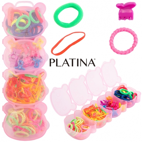 KIT ACESSORIOS PARA CABELO ELASTICO / RABICO + MINI PIRANHA 120 PECAS NO ESTOJO URSO