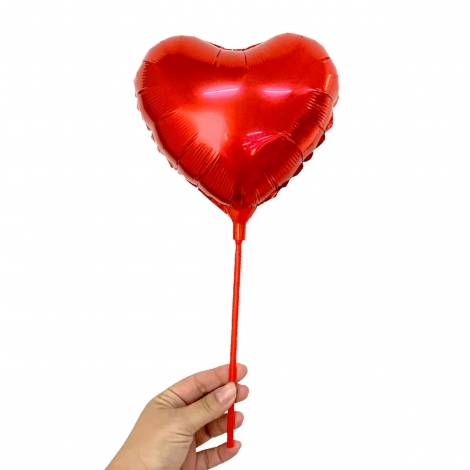 BALÃO CORAÇÃO P METALIZADO COM SUPORTE