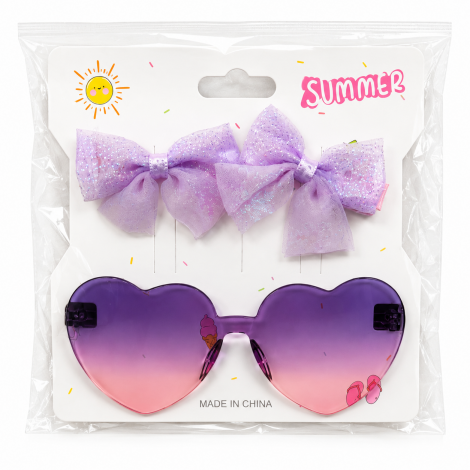 KIT BELEZA INFANTIL COM OCULOS CORACAO + 2 ACESSORIOS PARA CABELO PRESILHA LACO SUMMER