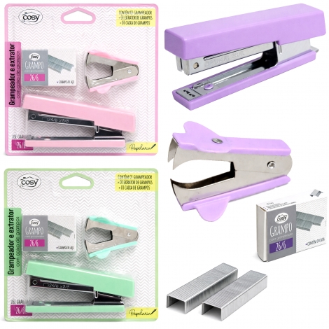 GRAMPEADOR E EXTRATOR C/CAIXA DE GRAMPOS 26/6 KIT 3 EM 1