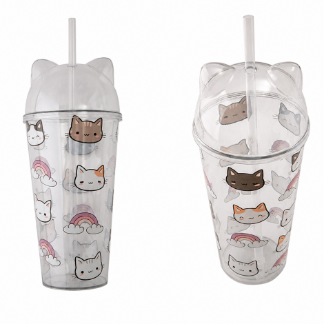 COPO COM TAMPA E CANUDO DE PLASTICO ANIMAIS 680ML
