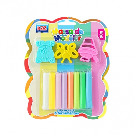MASSA DE MODELAR 8 CORES 80G. + 3 FERRAMENTAS KZ2506