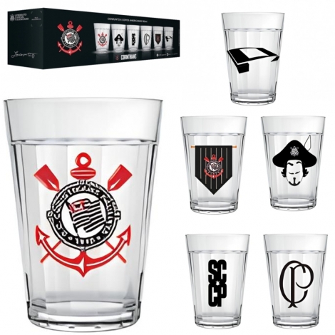 JOGO DE COPO AMERICANO DE VIDRO CORINTHIANS COM 6 PECAS 190ML