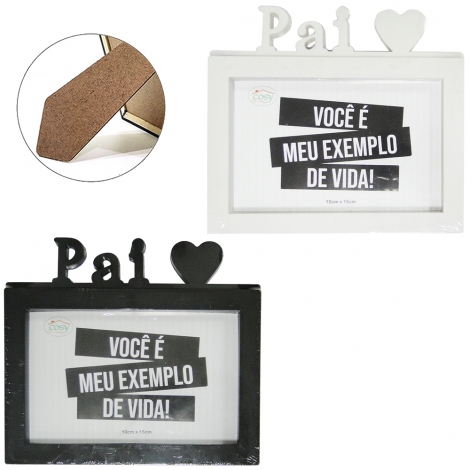 PORTA RETRATO 10X15 COM MOLDURA DE PLASTICO PAI / CORACAO HORIZONTAL