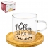CANECA XICARA DE VIDRO BOROSSILICATO FRASES 100ML C/PIRES DE BAMBU