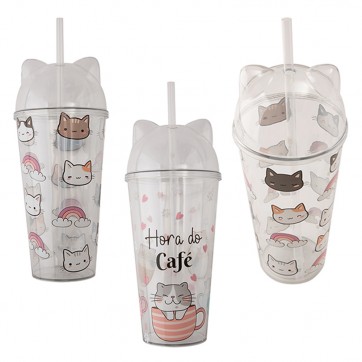 COPO COM TAMPA E CANUDO DE PLASTICO ANIMAIS 680ML